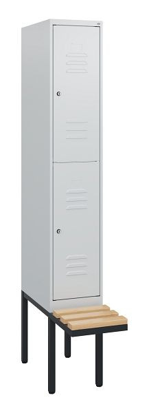 C+P dubbeldekkerkast Classic PLUS, 1950x300x815mm, 7035/7035, cilindersloten, beukenhouten zitlatten, zwevende zitting, 0803405-10 S10039