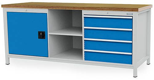 Bedrunka + Hirth box werkbank 2000, vv 4 lades en 1 vleugeldeur, 2000x750x859mm, 03.20.16VA