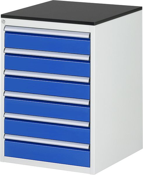 RAU ladekast serie 7000, B580 x D650 x H820 mm, werkblad voorzien van melamineharscoating, laden: 6xH120 mm, 13-L5.16A-M.11