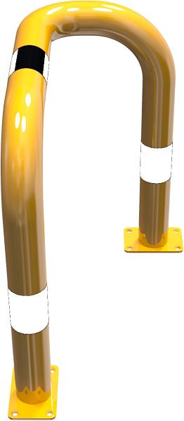 Schak-stootbeschermbeugel 90° aan één zijde rechts, stalen buis Ø 76 mm geel/zwart, hoogte boven de grond: 650 mm, voor plugbevestiging, 477_76PBG