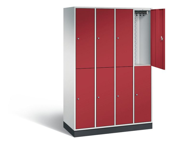 C+P locker, dubbellaags intro, H1950xW1220xD490mm, kleur: lichtgrijs/robijnrood, 8270-401 S10011