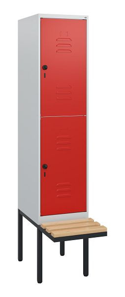 C+P Doppelstöckiger Spind Classic PLUS, 1950x400x815mm, 7035/3020, Drehriegel, Sitzleisten aus Buche, schwebende Sitzfläche, 0803405-12 S10002