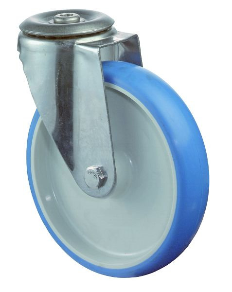 BS rollen RVS transportrol, breedte 50 mm, Ø200 mm, tot 200 kg, loopvlak polyurethaan blauw, wiellichaam kunststof, glijlager, H101.B32.200