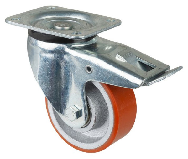 BS-wielen Zwaarlastwiel met rem, breedte 50 mm, Ø125 mm, tot 550 kg, loopvlak polyurethaan gegoten 95 Shore A, gegoten, kogellager, L620.C10.125