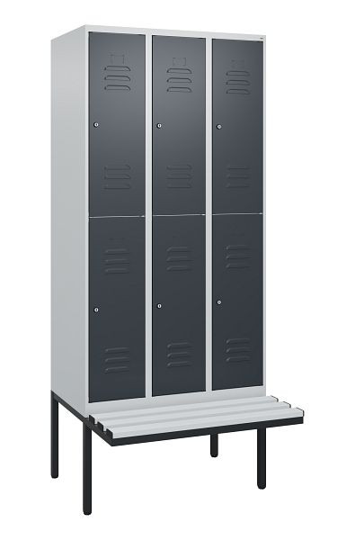 C+P dubbeldekskast Classic PLUS, 3 compartimenten, 2120x900x815mm, 7035/7016, cilindersloten, zwevende zitting, 0803407-30 S10023