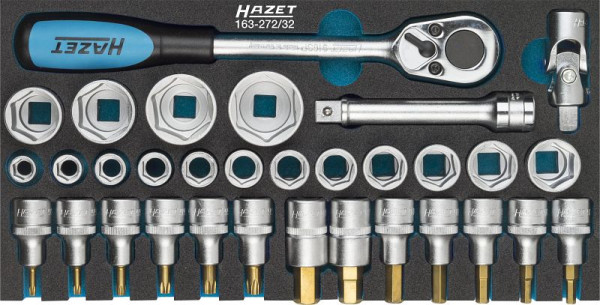 Hazet dopsleutelset, hol vierkant 12,5 mm, buiten dubbel zeskant trekprofiel, binnen TORX® profiel, binnen zeskant profiel, 163-272/32