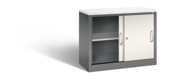 C+P dressoir met schuifdeuren Acurado, H720xB1000xD400mm, kleur: vulkaangrijs/parelwit, beugelgreep, 2 niveaus, 5725-00 S10044