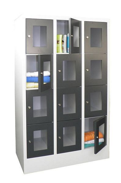 Pavoy Schließfachschrank mit Sockel 1518/500/900, 3b x 4h, Zylinderschloss, AB 300, Sichtfenster, 61213-343-091-910
