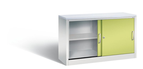 C+P dressoir met schuifdeuren Acurado, H720xB1200xD400mm, kleur: lichtgrijs / virid green, booggreep, 2 niveaus, 5723-00 S10366