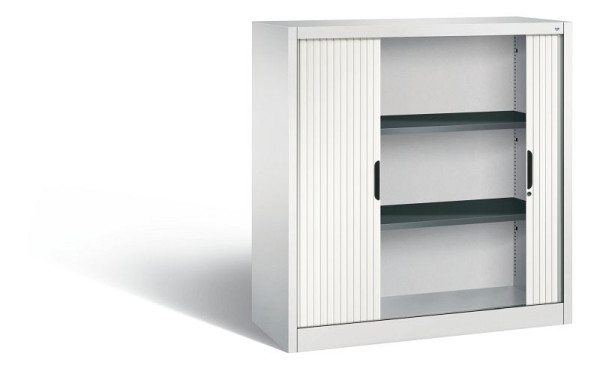 C+P dressoir met rolluik Omnispace, H1230xB1200xD420mm, kleur: lichtgrijs/verkeerswit, verzonken greep, 3 niveaus, 3233-00 S10241