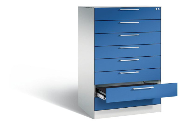 C+P ladekast Asisto, H1310xB800xD600mm, kleur: lichtgrijs / gentiaanblauw, beugelgreep, 146223-800 S10007