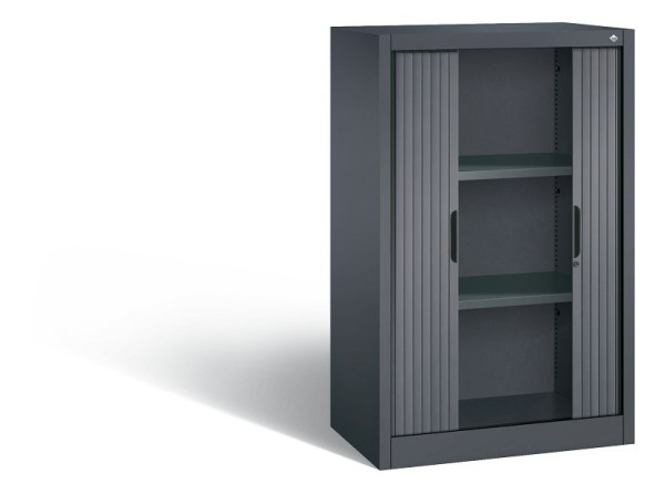 C+P dressoir met rolluik Omnispace, H1230xB800xD420mm, kleur: zwartgrijs, verzonken greep, 3 niveaus, 3231-00 S10069
