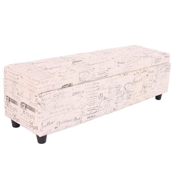 Mendler opbergkist Kriens, bankje, stof/textiel, 45x114x45cm, belettering, creme, 21447