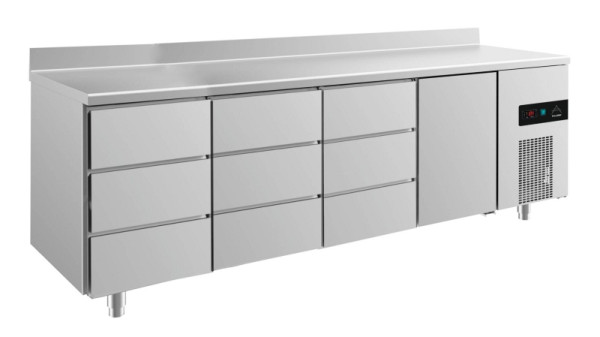 A&S Polarny koeltafel -2 tot +8°C met 1x deur rechts en 3x drie laden, 2330 x 700 x 850 mm, met opstaande rand, KT4DDDTA