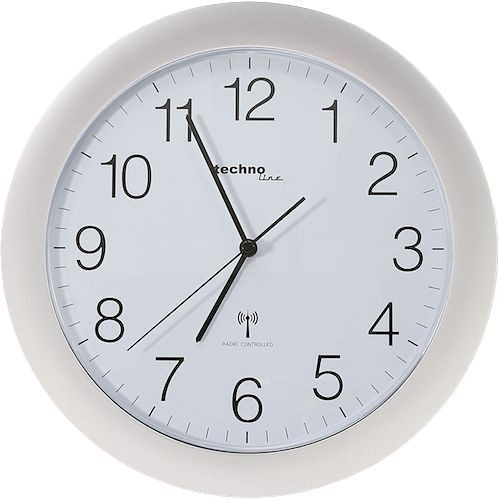 Technoline radiografisch bestuurbare wandklok zilver, radiografisch bestuurbare kunststof klok, afmetingen: Ø 30 cm, quartz uurwerk, WT 8000 zilver