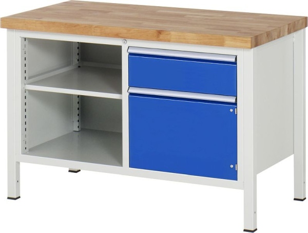 RAU werkbank serie 8000 - frameconstructie (gelast frame), 1x legbord, 1x lade, 1x draaideur, 1250x840x700 mm, 03-8461A2-127B4S.11