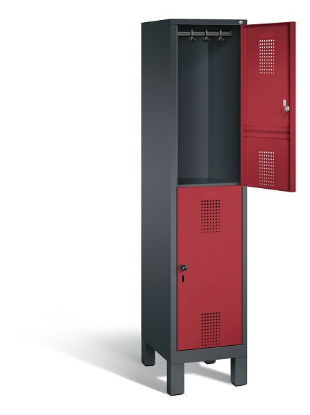 C+P locker dubbeldekker Evolo, H1850xW420xD500mm, kleur: zwartgrijs/robijnrood, 48310-12 S10086