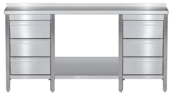 A&S Gastro roestvrijstalen werktafel met opstand, ladenblok links & rechts, diepte 700 mm, met onderstel, AISI 304, 2900 x 700 x 850 mm, ARTGASLR297