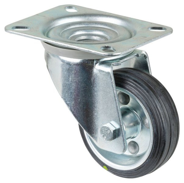BS rollen transportrol, breedte 30 mm, Ø80 mm, tot 65 kg, loopvlak zwart antistatisch rubber, rollager, plaat, VE 4 stuks, L400.B58.080