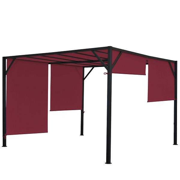 Mendler Pergola Baia, tuinpaviljoen terrasoverkapping, stabiel 6cm stalen frame + schuifdak Bordeaux rood, 3x3m, 75857+75854