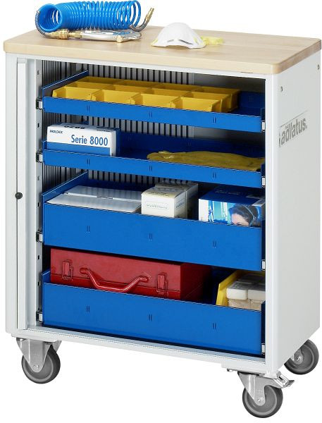 RAU gereedschapswagen serie adlatus model 7010, B725 x D400 x H860 mm, inclusief massief beukenhouten werkblad, 02-7010B.11