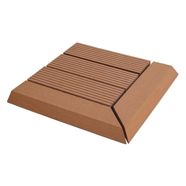 Mendler WPC hoekvloertegel Rhone + eind, houtlook terras, 30x30cm Premium, hoek rechts, teak lineair, 77615