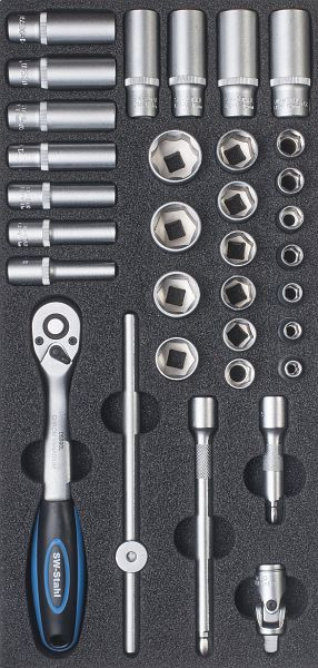 SW-Stahl werkplaatswagen serie, dopsleutel 3/8", met ratel, 33-delig, Z3013-14