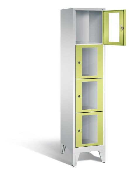 C+P lockerkast Classic, H1850xB420xD500mm, kleur: lichtgrijs / virid green, 4 vakken, 8010A124 S10007