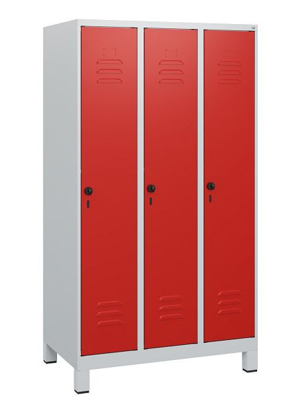 C+P Umkleidespind Classic PLUS, Füße, 3 Abteile, 1630x900x500mm, 7035/3020, Drehriegel, 0800105-30 S10002
