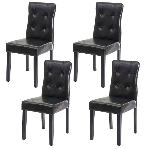 Mendler Set van 4 eetkamerstoelen HWC-E58, eetkamerstoelen, kunstleer zwart, donkere poten, 67990