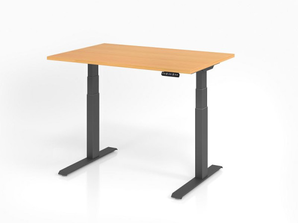 Hammerbacher bureau XDKB12, 120 x 80 cm, blad: beuken, 25 mm dik, ABS dikke rand, rechthoekige vorm, grafiet, VXDKB12/6/G