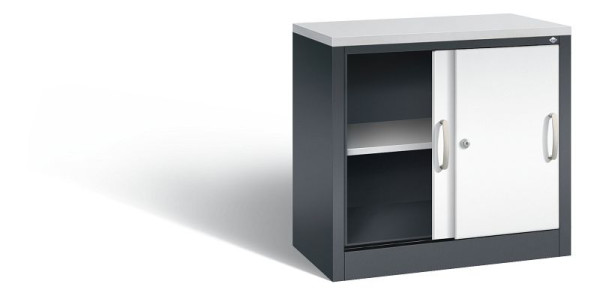 C+P dressoir met schuifdeuren Acurado, H720xB800xD400mm, kleur: zwartgrijs / verkeerswit, beugelgreep, 2 niveaus, 5722-00 S10423