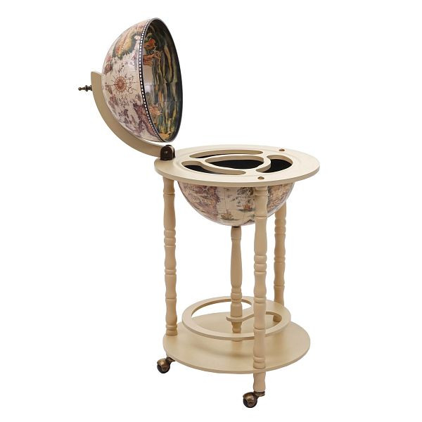 Mendler Globusbar HWC-D83, minibar huisbar wijnrek, globe Ø 33cm, oprolbaar eucalyptushout FSC, naturel bruin, 64527