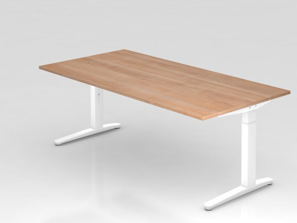 Hammerbacher bureau C-poot 200x100cm walnoot/wit, rechthoekige vorm, VXB2E/N/WW