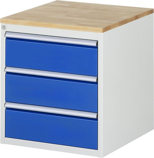 RAU ladekast serie 7000, B580 x D650 x H645 mm, 3 x lade afmeting L 3xH180 mm, massief beukenhouten blad, 03-L3.0A-B.11