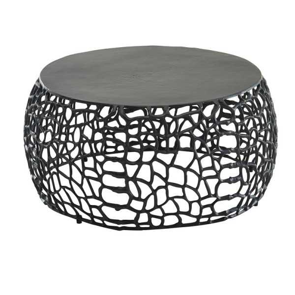 Wohnling salontafel metaal zwart 66x66x30 cm salontafel aluminium rond, design woonkamertafel met takkenstructuur, kleine moderne salontafel, WL6.695