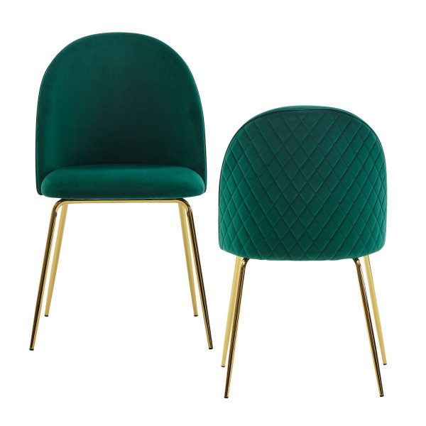 Wohnling Design eetkamerstoel set van 2 fluweelgroen gevoerd, keukenstoel stof met gouden poten, Scandinavische schelpstoel, WL6.403