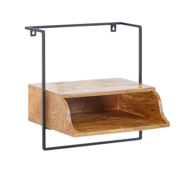 Wohnling nachtconsole voor wandmontage 44x45x35 cm nachtkastje mango massief hout, nachtkastje met plank, zwevende wandplank voor boxspringbed, WL6.638