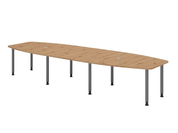 Hammerbacher vergadertafel KT40C, 400 x 130 cm, blad: knoestig eiken, 25 mm dik, 2,5 meter onderstel grafiet, ronde buis 6 cm, werkhoogte 72-74 cm, VKT40C/R/G