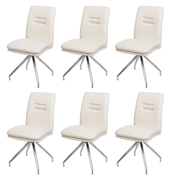 Mendler HWC-H70 set van 6 eetkamerstoelen, keukenstoelen, fauteuils, stof/textiel, geborsteld RVS, creme-beige, 3x94425