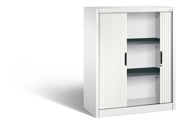 C+P dressoir met rolluik Omnispace, H1230xB1000xD420mm, kleur: verkeerswit, verzonken greep, 3 niveaus, 3232-00 S10184