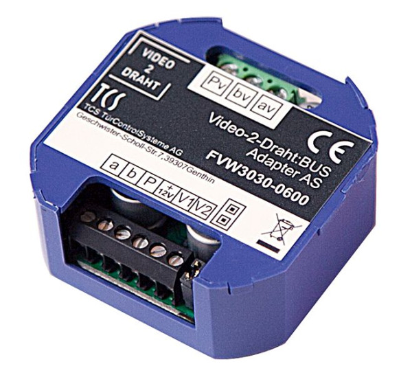 TCS video 2-draads:BUS-adapter voor het koppelen van video-voordeurstations in 6-draads techniek aan de video 2-draads:BUS, FVW3030-0600