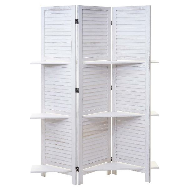Mendler Paravent Yvelines, scheidingswand roomdivider met planken 170x125cm, shabby look, wit/wit, 51584