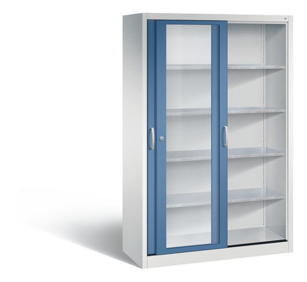 C+P schuifdeurkast Acurado, H1950xB1200xD500mm, kleur: lichtgrijs / verre blauw, beugelgreep, 2059-055 S10086