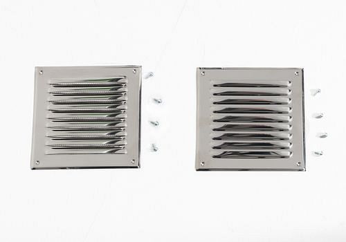 DENIOS ventilatierooster van roestvrij staal, 200 x 200 mm, set van 2 inclusief bevestigingsmateriaal, 277-795