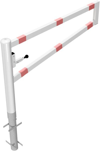 Schake draaipadbarrière, om in beton te plaatsen, thermisch verzinkt en wit gecoat, totale breedte: 1500 mm, voor hangslot, 4013_15VB