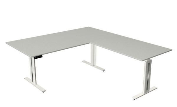 Kerkmann Move 3 fresh zit-/statafel, B 2000 x D 1000 mm, met aanbouwelement 1200 x 800 mm, elektrisch in hoogte verstelbaar van 720-1200 mm, lichtgrijs, 10186711