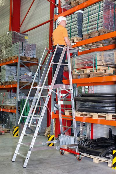 Euroline aluminium platformladder, verrijdbaar met 2 bokwielen, inklapbaar met 4 treden, lengte 2,09m, 3277804