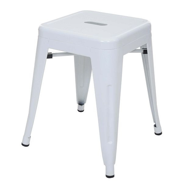 Mendler kruk HWC-A73, metalen kruk, metaal industrieel design, stapelbaar, wit, 57896