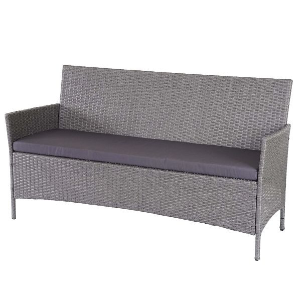 Mendler Halden 3-zits poly rotan tuinbank, bank, grijs, kussens antraciet, 64286